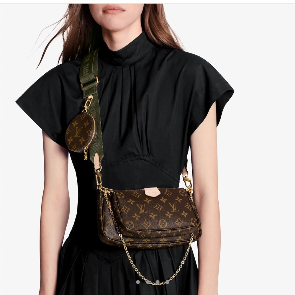 Louis Vuitton crossbody bag with green fabric strap